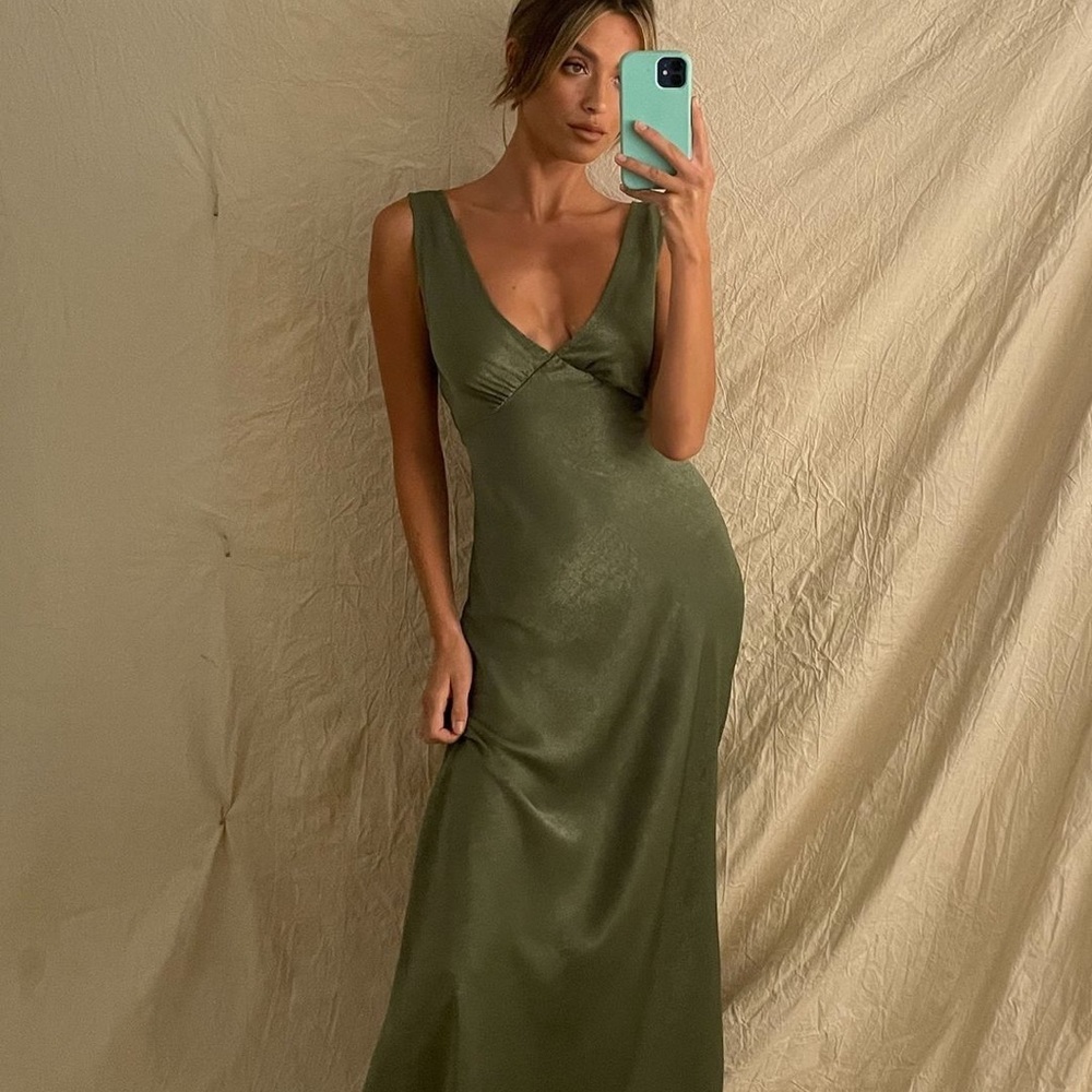 Peppermayo Loren MIDI Satin dress khaki NWOT